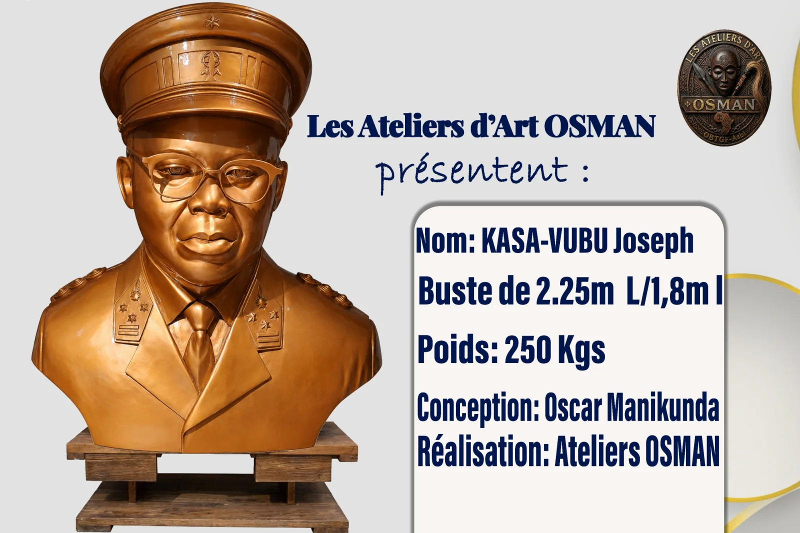 Buste de Joseph Kasa-Vubu réalisé par les Ateliers d’art Osman